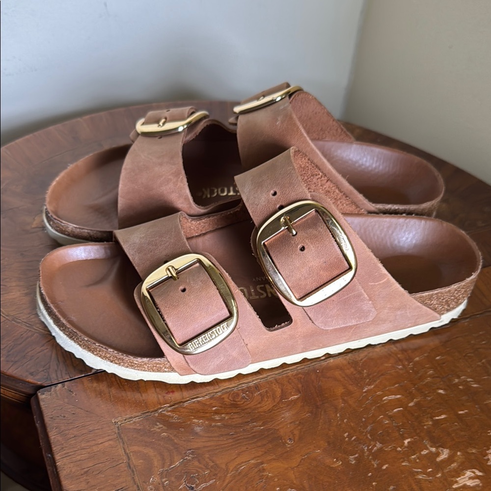 Birkenstock Arizona Sandals - Cognac with Gold Big Buckles